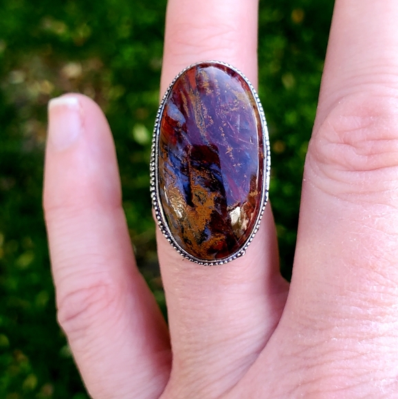 New Oversized Seam Agate 925 Silver Statement Ring. - Picture 11 of 16